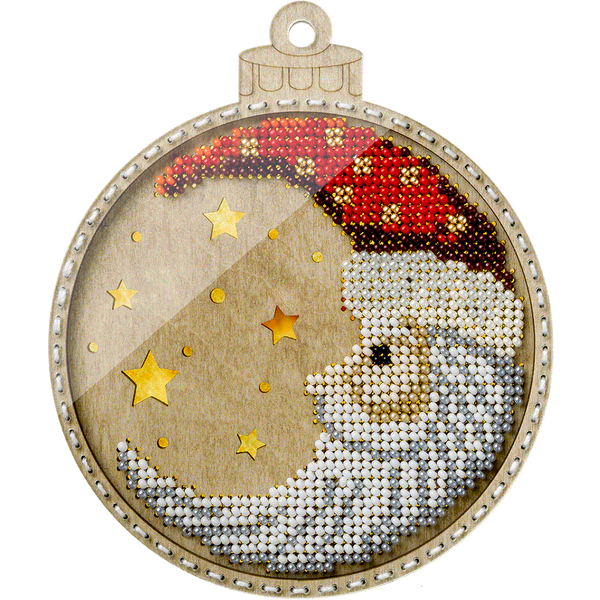 Wooden Bead Embroidery Kit &ndash; &ldquo;Christmas Ornament &ndash; Santa Under the Stars&rdquo; FLK-365