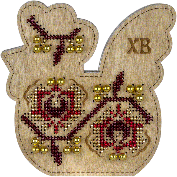 Wooden Bead Embroidery Kit &ndash; &ldquo;Box-Bunny&rdquo; (Double-Sided) FLK-415