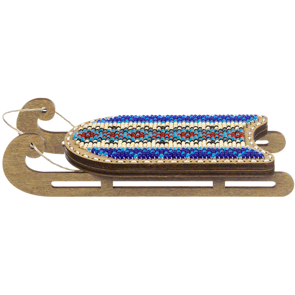 Wooden Bead Embroidery Kit &ndash; &ldquo;Sled Ornament &ndash; Blue and Red Pattern&rdquo; FLK-465