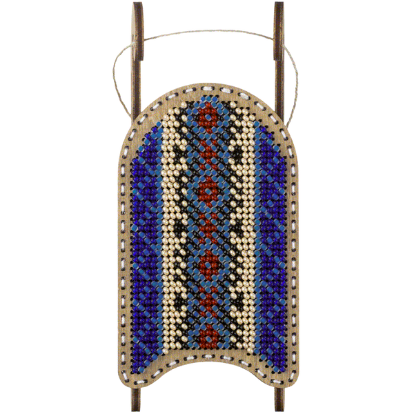 Wooden Bead Embroidery Kit &ndash; &ldquo;Sled Ornament &ndash; Blue and Red Pattern&rdquo; FLK-465