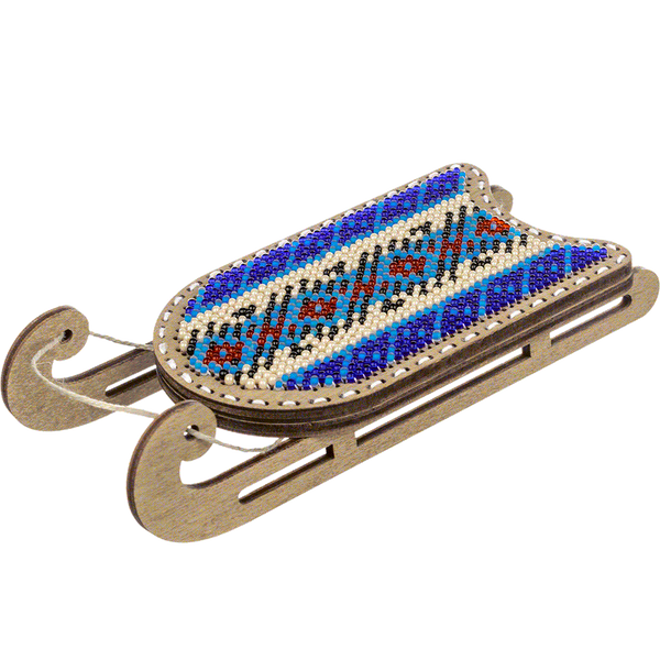 Wooden Bead Embroidery Kit &ndash; &ldquo;Sled Ornament &ndash; Blue and Red Pattern&rdquo; FLK-465