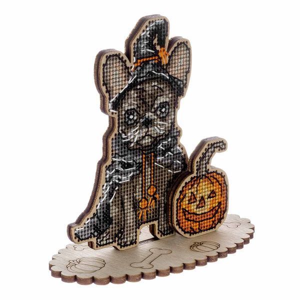 Wooden Cross-Stitch Kit &ndash; &ldquo;Halloween French Bulldog&rdquo; FLW-057