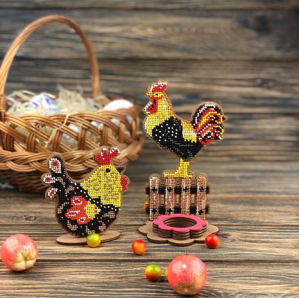 Wooden Bead Embroidery Kit &ndash; &ldquo;Colorful Hen&rdquo; FLK-334