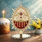 Wooden Bead Embroidery Kit&ndash; &ldquo;Easter Egg &ndash; Ruby Radiance&rdquo; FLK-614