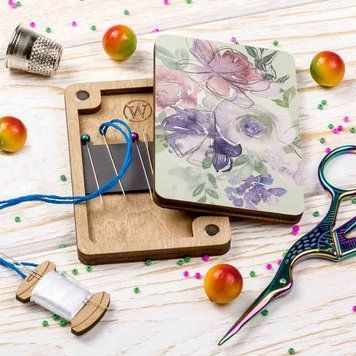 Magnetic Needle Case Rectangular &ndash; &ldquo;Watercolor Flowers&rdquo; FLZB(N)-120