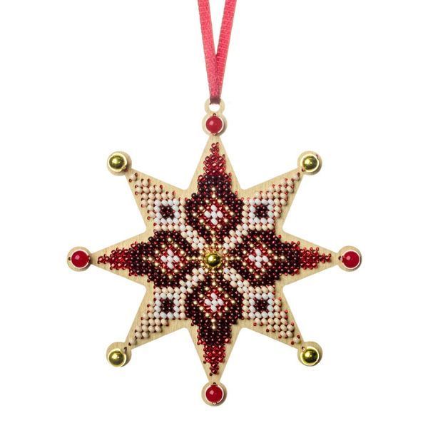 Wooden Bead Embroidery Kit &ndash; &ldquo;Christmas Ornament &ndash; Crimson Miracle&rdquo; FLK-600
