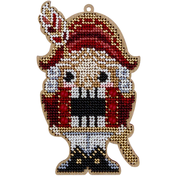 Wooden Bead Embroidery Kit &ndash; &ldquo;Christmas Ornament &ndash; Nutcracker&rdquo; FLK-392