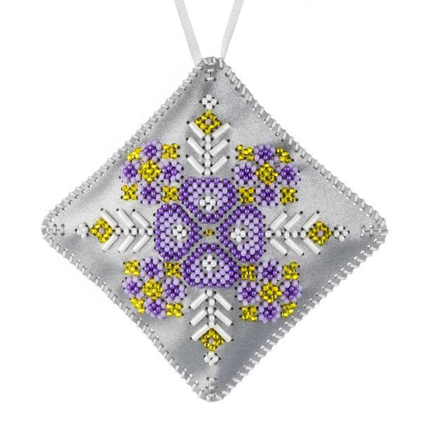 Faux Leather Bead Embroidery Kit &ndash; &ldquo;Mini Pillow Christmas Ornament&rdquo; (Double-Sided) FLBB-171 Silver