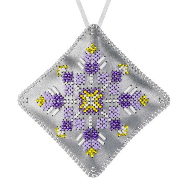 Faux Leather Bead Embroidery Kit &ndash; &ldquo;Mini Pillow Christmas Ornament&rdquo; (Double-Sided) FLBB-171 Silver