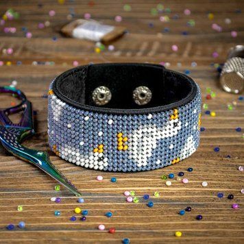 Faux Leather Bead Embroidery Kit &ndash; &ldquo;Bracelet&rdquo; (3 &times; 22 cm) FLBB-044 Black
