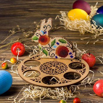 Wooden Bead Embroidery Kit &ndash; &ldquo;Easter Egg Stand &ndash; Bunny&rdquo; FLK-262