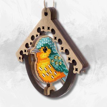 Wooden Bead Embroidery Kit &ndash; &ldquo;Bird In Birdhouse&rdquo; FLK-580