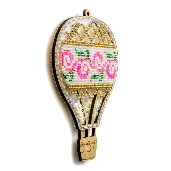 Bead Embroidery Kit (Plastic Base) &ndash; &ldquo;Christmas Ornament &ndash; Pink Fairytale&rdquo; (Double-Sided) FLPL-077