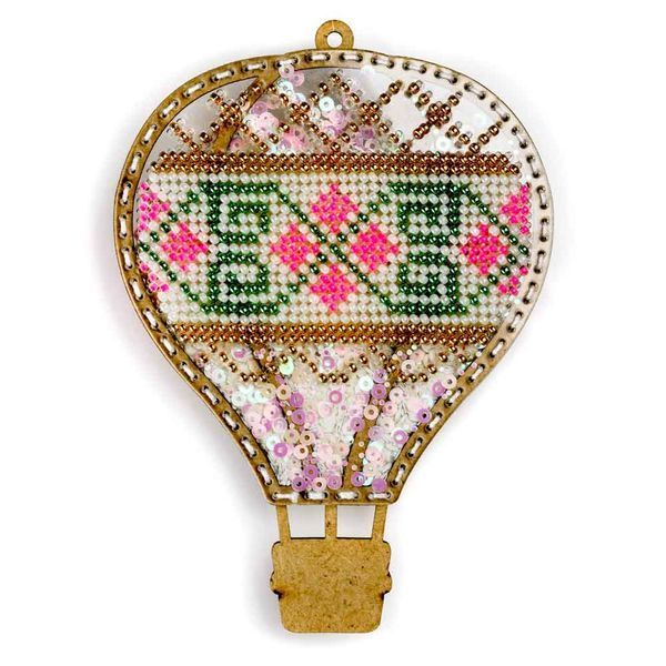 Bead Embroidery Kit (Plastic Base) &ndash; &ldquo;Christmas Ornament &ndash; Pink Fairytale&rdquo; (Double-Sided) FLPL-077
