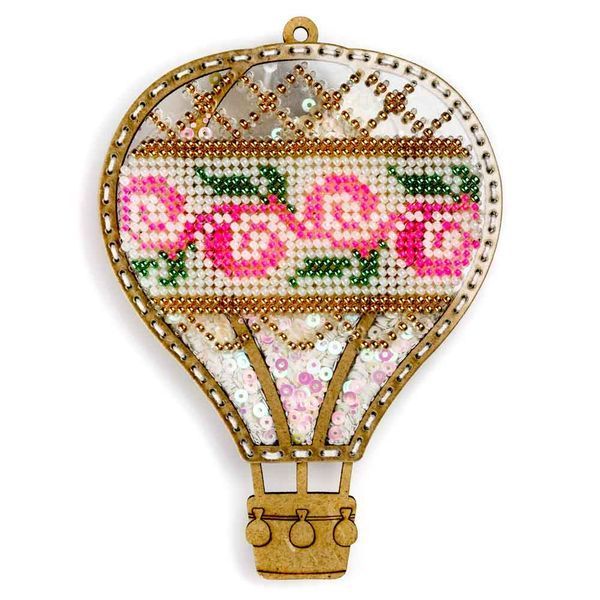 Bead Embroidery Kit (Plastic Base) &ndash; &ldquo;Christmas Ornament &ndash; Pink Fairytale&rdquo; (Double-Sided) FLPL-077