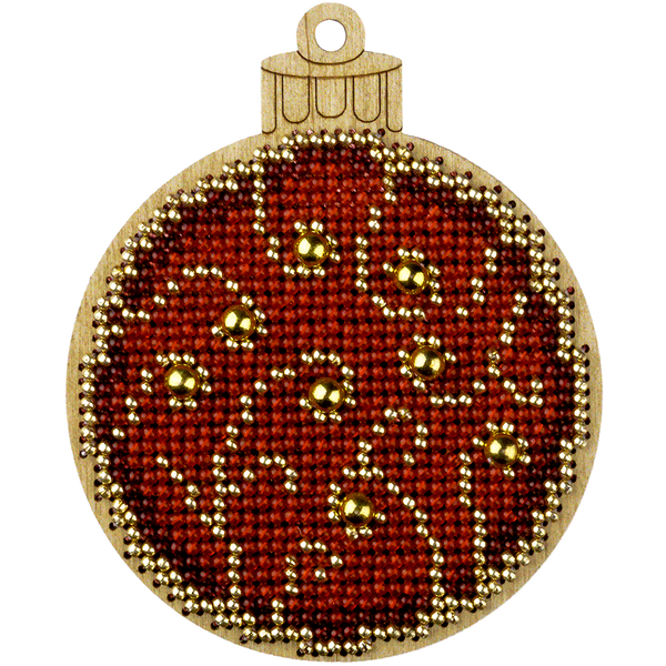 Wooden Bead Embroidery Kit &ndash; &ldquo;Christmas Ornament &ndash; Golden Motifs &ndash; Ball&rdquo; FLK-443