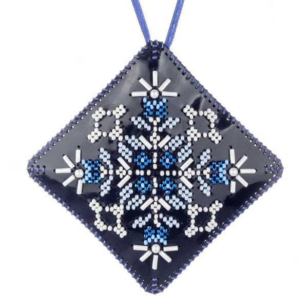 Faux Leather Bead Embroidery Kit &ndash; &ldquo;Mini Pillow Christmas Ornament&rdquo; (Double-Sided) FLBB-172 Blue
