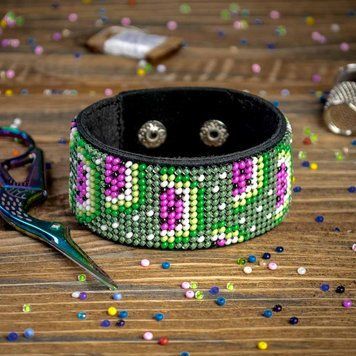 Faux Leather Bead Embroidery Kit &ndash; &ldquo;Bracelet&rdquo; (3 &times; 22 cm) FLBB-045 Black