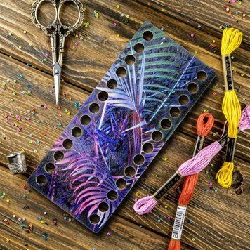 Floss Organizer &ndash; &ldquo;Neon Leaves, Narrow Rectangular&rdquo; FLZ(P)-046