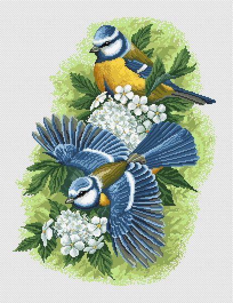 Cross-Stitch Pattern &ndash; "Blue Tits in Spring" WLP-041