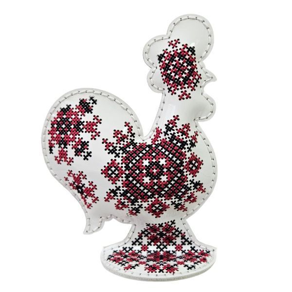 Faux Leather Cross-Stitch Kit &ndash; &ldquo;Rooster with Ornament Pattern&rdquo; FLHL-127