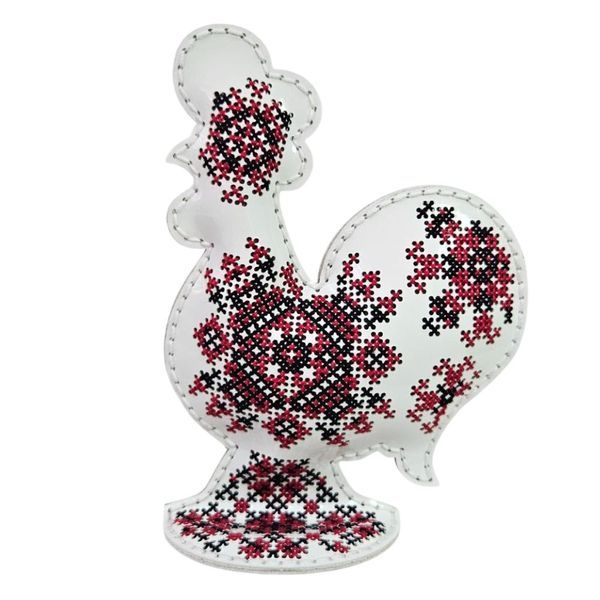 Faux Leather Cross-Stitch Kit &ndash; &ldquo;Rooster with Ornament Pattern&rdquo; FLHL-127