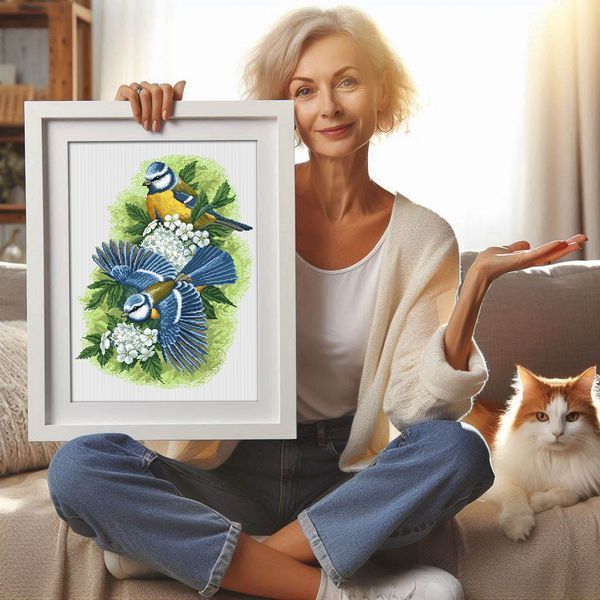 Cross-Stitch Pattern &ndash; "Blue Tits in Spring" WLP-041