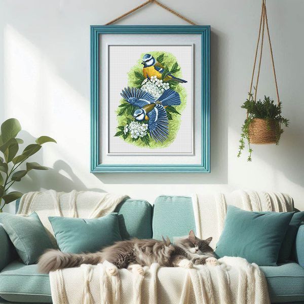 Cross-Stitch Pattern &ndash; "Blue Tits in Spring" WLP-041