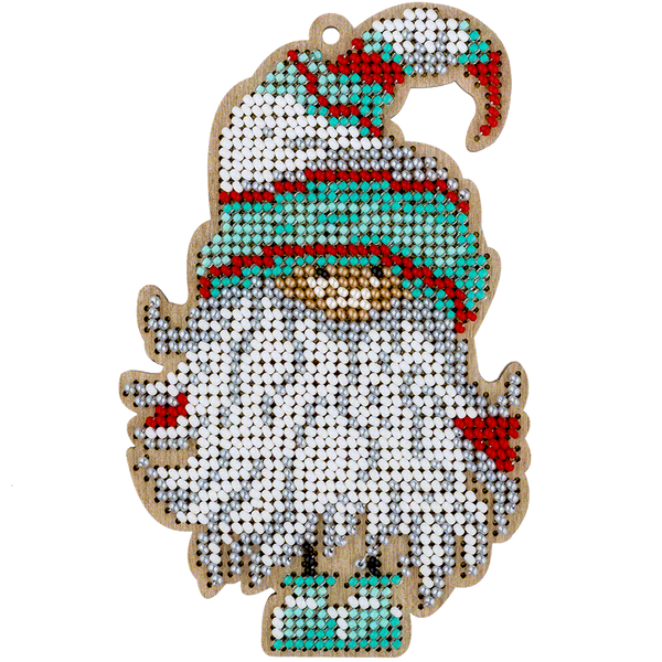 Wooden Bead Embroidery Kit &ndash; &ldquo;Christmas Ornament &ndash; Christmas Gnome&rdquo; FLK-394