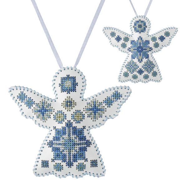Faux Leather Cross-Stitch Kit &ndash; &ldquo;Angel Christmas Ornament&rdquo; (Double-Sided) FLHL-065 White