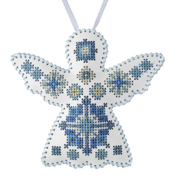 Faux Leather Cross-Stitch Kit &ndash; &ldquo;Angel Christmas Ornament&rdquo; (Double-Sided) FLHL-065 White