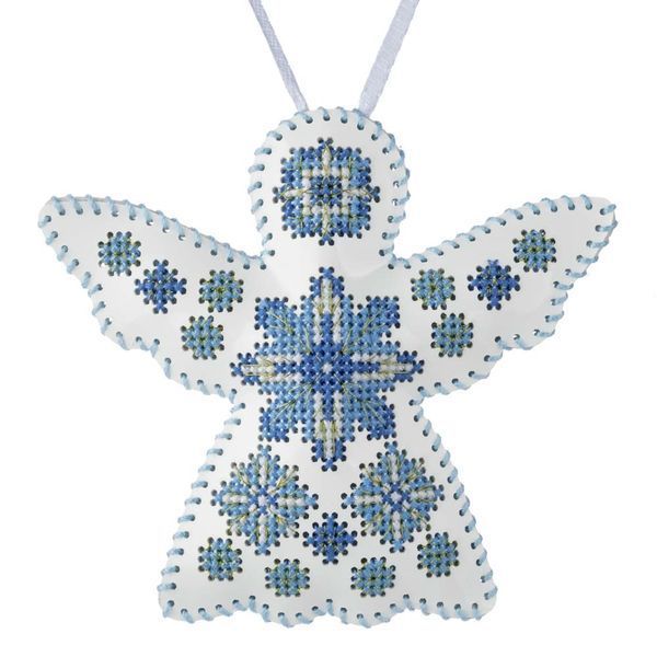 Faux Leather Cross-Stitch Kit &ndash; &ldquo;Angel Christmas Ornament&rdquo; (Double-Sided) FLHL-065 White
