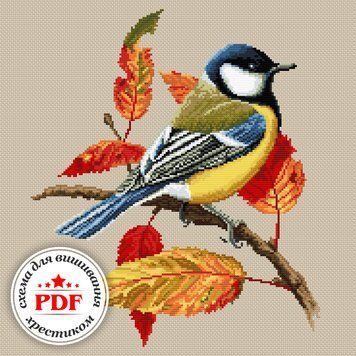 Cross-Stitch Pattern &ndash; "Great Tit on a Branch" WLP-042