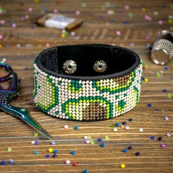 Faux Leather Bead Embroidery Kit &ndash; &ldquo;Bracelet&rdquo; (3 &times; 22 cm) FLBB-046 Black