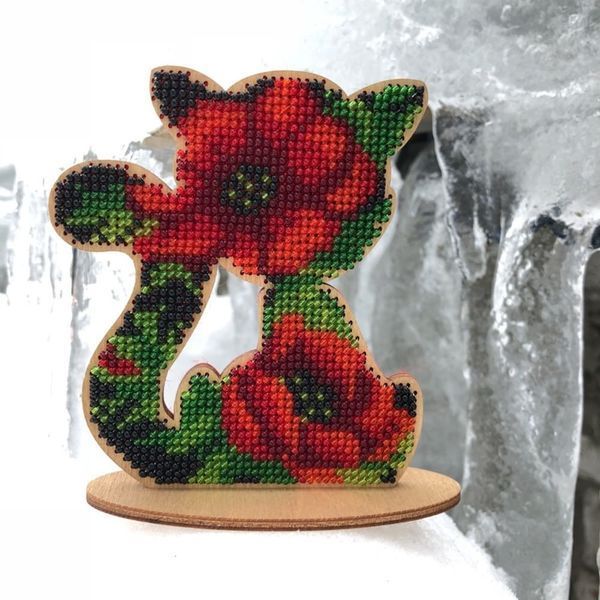 Wooden Bead Embroidery Kit &ndash; &ldquo;Cat&rdquo; FLK-113