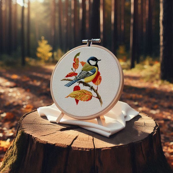Cross-Stitch Pattern &ndash; "Great Tit on a Branch" WLP-042