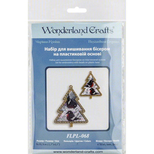 Bead Embroidery Kit (Plastic Base) &ndash; &ldquo;Christmas Ornament &ndash; Christmas Tree With Bullfinches&rdquo; (Double-Sided) FLPL-068