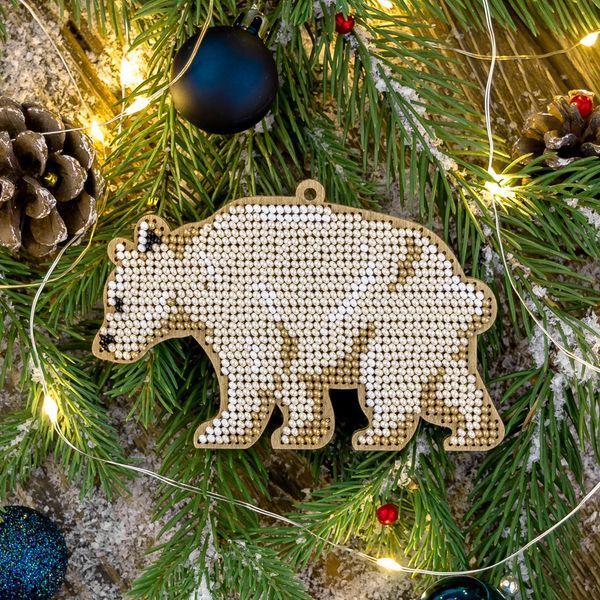 Wooden Bead Embroidery Kit – “Christmas Ornament – White Bear” FLK-213 FLK-213 photo Wooden Bead Embroidery Kit – “Christmas Ornament – White Bear” FLK-213