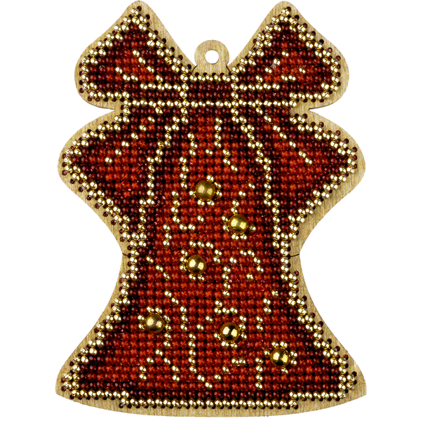 Wooden Bead Embroidery Kit &ndash; &ldquo;Christmas Ornament &ndash; Golden Motifs &ndash; Bell&rdquo; FLK-445