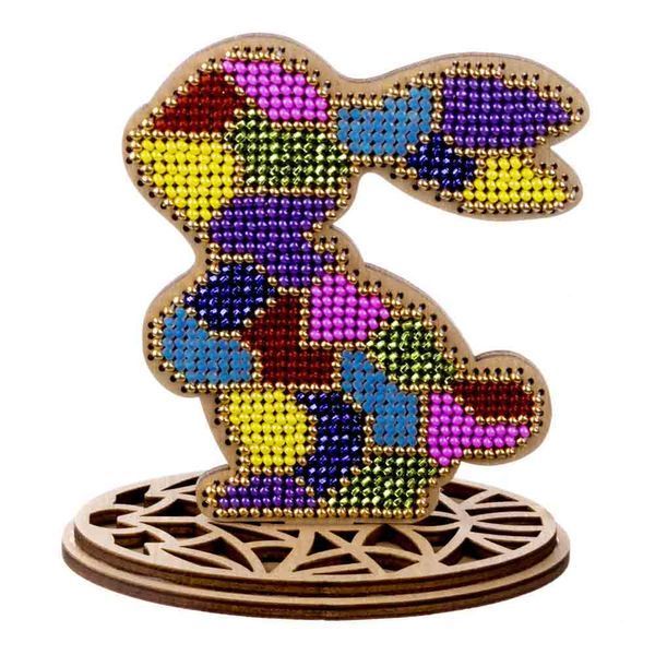 Bead Embroidery Kit on Wood &ndash; &ldquo;Stained Glass Bunny&rdquo; FLK-547
