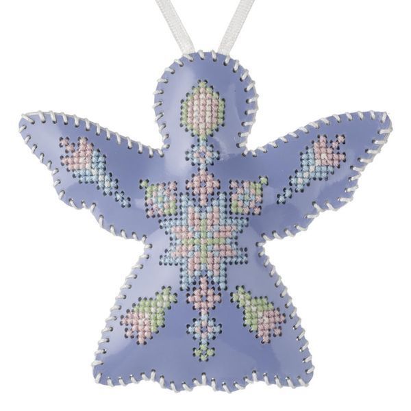 Faux Leather Cross-Stitch Kit &ndash; &ldquo;Angel Christmas Ornament&rdquo; (Double-Sided) FLHL-066 Light Blue