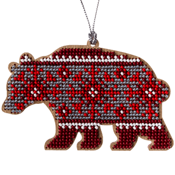 Wooden Bead Embroidery Kit &ndash; &ldquo;Christmas Ornament &ndash; Red Bear&rdquo; FLK-214