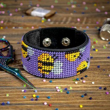 Faux Leather Bead Embroidery Kit &ndash; &ldquo;Bracelet&rdquo; (3 &times; 22 cm) FLBB-047 Black