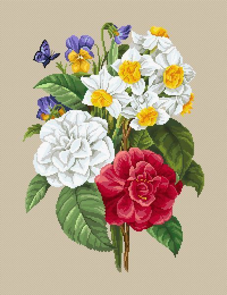 Cross-Stitch Pattern &ndash; "Bouquet with Camellias" WLP-108