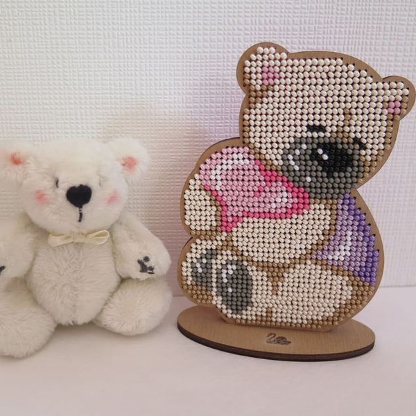 Wooden Bead Embroidery Kit &ndash; &ldquo;Teddy Bear&rdquo; FLK-114