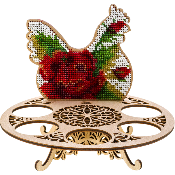 Wooden Bead Embroidery Kit &ndash; &ldquo;Easter Egg Stand &ndash; Hen&rdquo; FLK-164