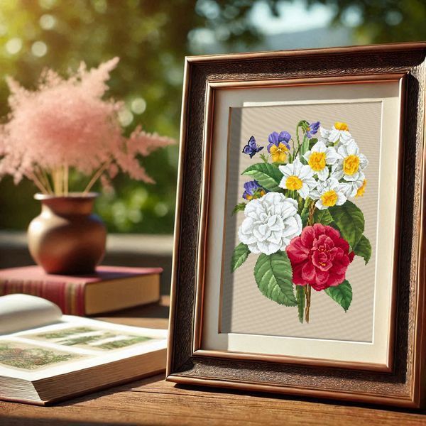 Cross-Stitch Pattern &ndash; "Bouquet with Camellias" WLP-108