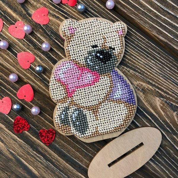 Wooden Bead Embroidery Kit &ndash; &ldquo;Teddy Bear&rdquo; FLK-114