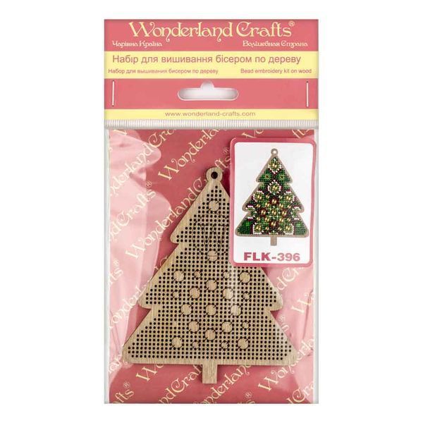 Wooden Bead Embroidery Kit &ndash; &ldquo;Christmas Ornament &ndash; Emerald Tale &ndash; Tree&rdquo; FLK-396
