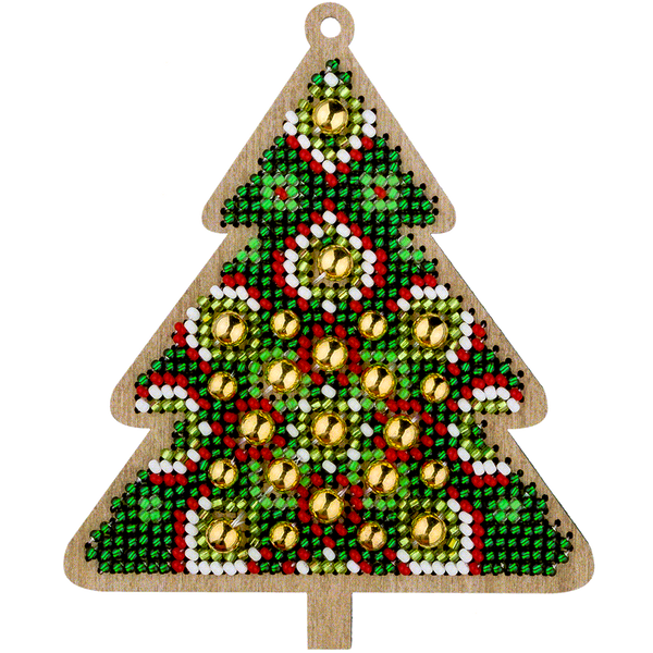 Wooden Bead Embroidery Kit &ndash; &ldquo;Christmas Ornament &ndash; Emerald Tale &ndash; Tree&rdquo; FLK-396